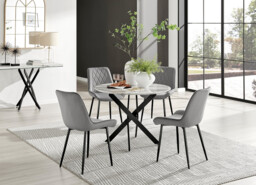 Novara White Marble Black Leg Round Dining Table & 4 Pesaro Black Leg Chairs - thumbnail 3