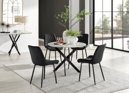 Novara White Marble Black Leg Round Dining Table & 4 Pesaro Black Leg Chairs - thumbnail 4