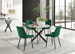 Novara White Marble Black Leg Round Dining Table & 4 Pesaro Black Leg Chairs - thumbnail 2