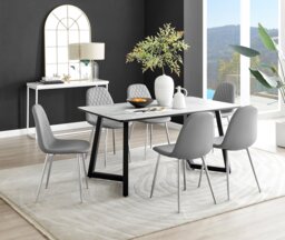 Carson White Marble Effect Dining Table & 6 Corona Silver Chairs - thumbnail 1