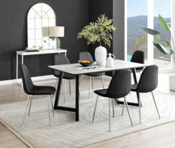 Carson White Marble Effect Dining Table & 6 Corona Silver Chairs - thumbnail 2