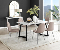 Carson White Marble Effect Dining Table & 6 Corona Silver Chairs - thumbnail 4