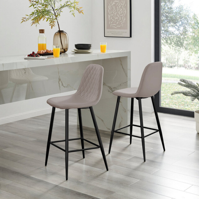 2x Corona Cappuccino Beige Faux Leather Counter Stools Black Legs - image 1