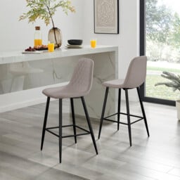 2x Corona Cappuccino Beige Faux Leather Counter Stools Black Legs - thumbnail 1