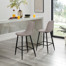 2x Corona Cappuccino Beige Faux Leather Counter Stools Black Legs