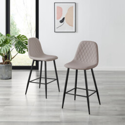 2x Corona Cappuccino Beige Faux Leather Counter Stools Black Legs - thumbnail 2