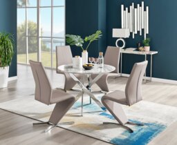 Novara White Marble Round Dining Table & 4 Willow Chairs