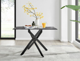 Leonardo Brown/Grey Glass Marble Effect Black Leg Table & 4 Velvet Milan Black Leg Chairs - thumbnail 3