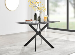 Leonardo Brown/Grey Glass Marble Effect Black Leg Table & 4 Velvet Milan Black Leg Chairs - thumbnail 2