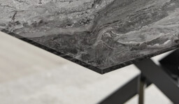 Leonardo Brown/Grey Glass Marble Effect Black Leg Table & 4 Velvet Milan Black Leg Chairs - thumbnail 4