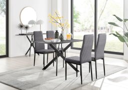 Leonardo Brown/Grey Glass Marble Effect Black Leg Table & 4 Velvet Milan Black Leg Chairs