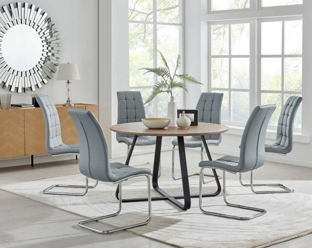 Santorini Brown Round Dining Table And 6 Murano Chairs - image 1