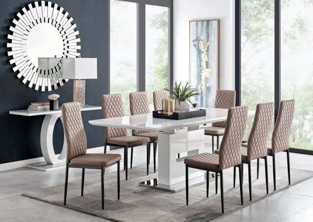 Arezzo Large Extending Dining Table and 8 Milan Black Leg Chairs - image 1
