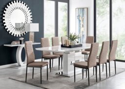 Arezzo Large Extending Dining Table and 8 Milan Black Leg Chairs