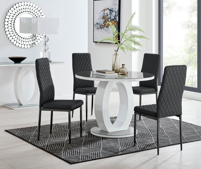 Giovani Round Grey 100cm Table and 4 Milan Black Leg Chairs - image 1