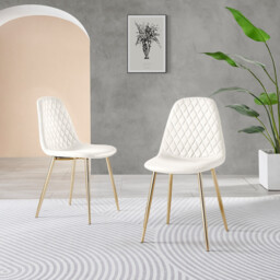 2x Corona White Faux Leather Dining Chairs Gold Legs - thumbnail 2