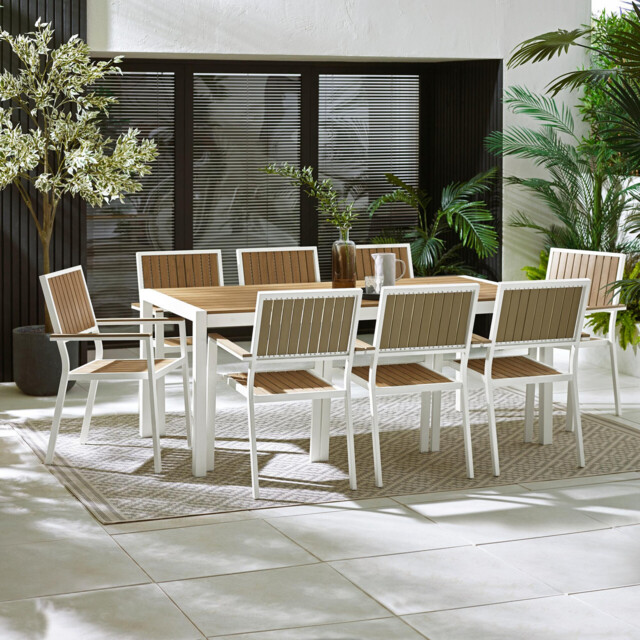Dubai White & Wood Polywood 8 Seat Garden Dining Set - image 1