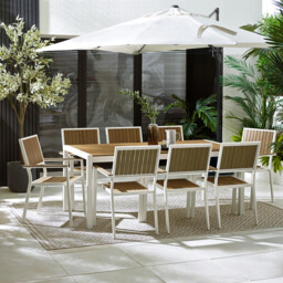 Dubai White & Wood Polywood 8 Seat Garden Dining Set - thumbnail 3
