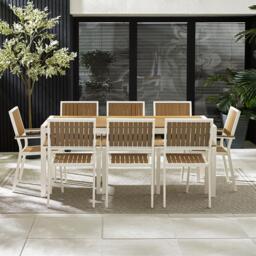 Furniturebox Dubai White & Wood Polywood 8 Seat Garden Dining Set, Aluminium in White/Natural - Size: 90x75x180 cm - thumbnail 7