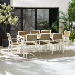 Furniturebox Dubai White & Wood Polywood 8 Seat Garden Dining Set, Aluminium in White/Natural - Size: 90x75x180 cm - thumbnail 2