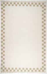Matilda White & Beige Check Border Flatweave Rug