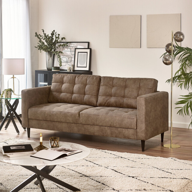 Jolene Brown Faux Leather 3 Seater Sofa - image 1