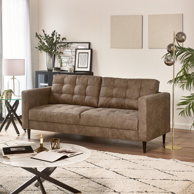 Jolene Brown Faux Leather 3 Seater Sofa - image 1