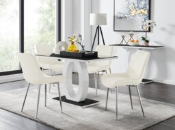 Giovani 4 Black Dining Table & 4 Pesaro Silver Leg Chairs - thumbnail 1