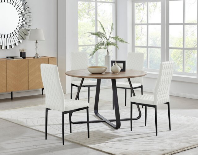Santorini Brown Round Dining Table And 4 Milan Black Leg Chairs - image 1