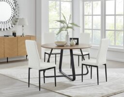 Santorini Brown Round Dining Table And 4 Milan Black Leg Chairs - thumbnail 1