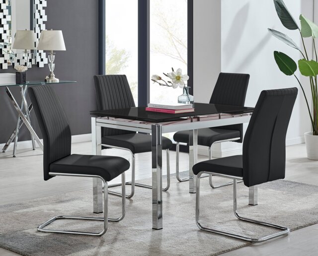 Enna Black Glass Extending Dining Table and 4 Lorenzo Chairs - image 1