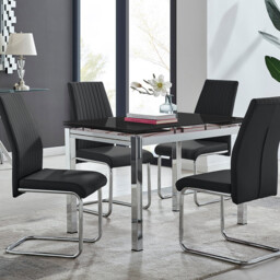 Enna Black Glass Extending Dining Table and 4 Lorenzo Chairs - thumbnail 2