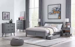 Furniturebox Azure Solid Pine King Bed Frame, Polyester in Grey - Size: 162x88x208 cm - thumbnail 3