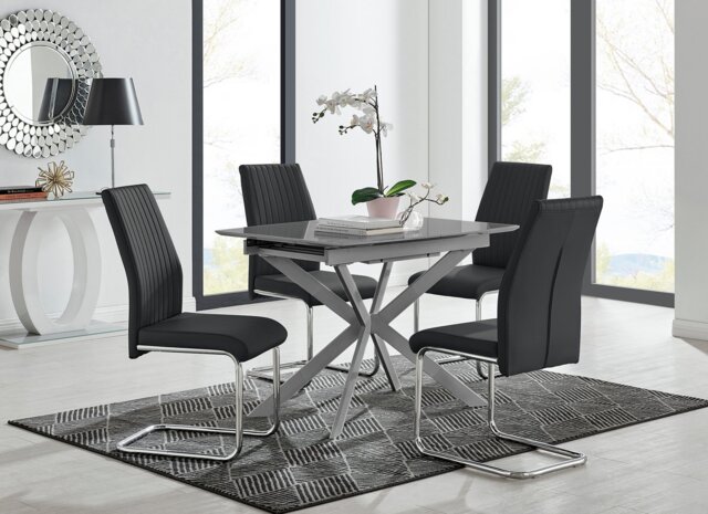 Lira 100cm Grey Metal Extending Dining Table & 4 Lorenzo Chairs - image 1