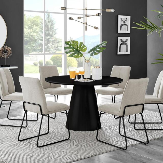 Palma Black Semi Gloss Round Dining Table & 6 Halle Black Leg Chairs - image 1