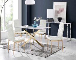 Leonardo White Glass Marble Effect Gold Leg Table & 4 Milan Gold Leg Chairs - thumbnail 4
