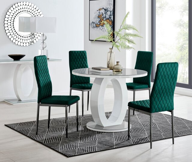 Giovani Round Grey 100cm Table and 4 Velvet Milan Black Leg Chairs - image 1