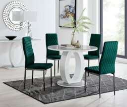 Giovani Round Grey 100cm Table and 4 Velvet Milan Black Leg Chairs - thumbnail 1