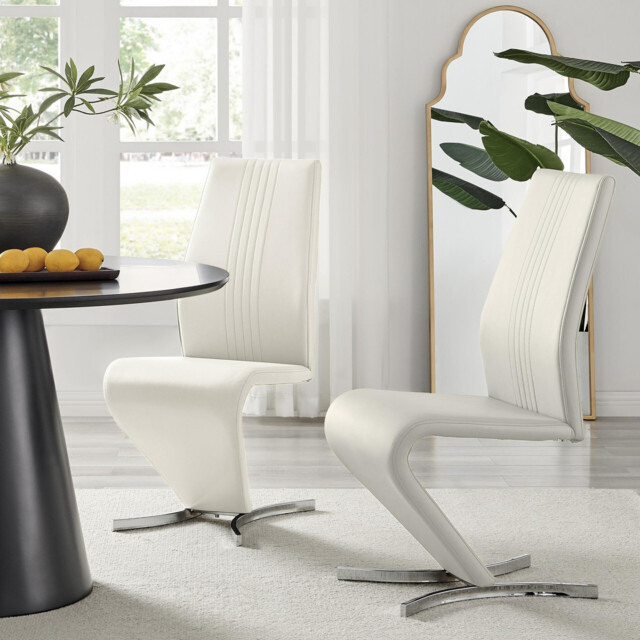 2x Willow White Faux Leather 'Z' Dining Chairs - image 1