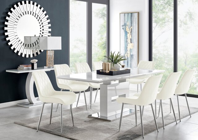 Arezzo Large Extending Dining Table and 8 Pesaro Silver Leg Chairs - image 1