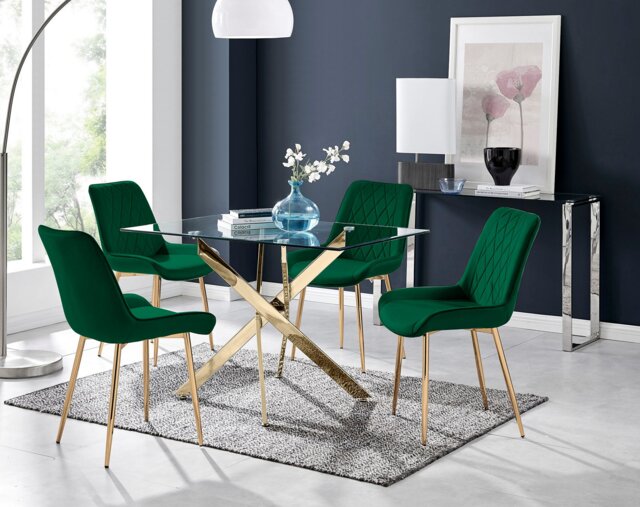 Leonardo 4 Gold Dining Table and 4 Pesaro Gold Leg Chairs - image 1