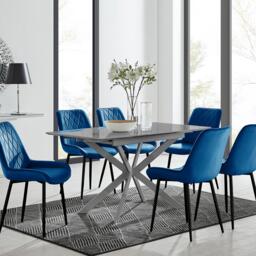 Lira 120cm Grey Metal Extending Dining Table & 6 Pesaro Black Leg Chairs - thumbnail 1