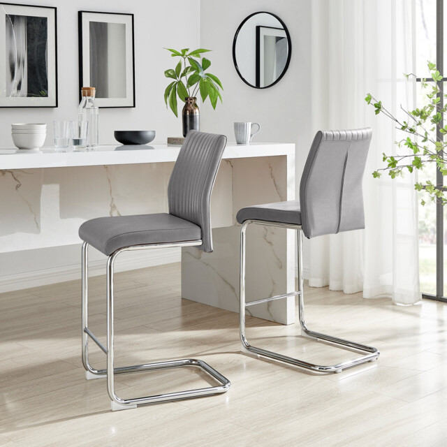 2x Lorenzo Elephant Grey Faux Leather Counter Stools - image 1