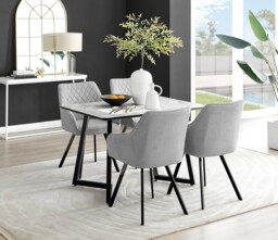 Carson White Marble Effect Dining Table & 4 Falun Black Leg Chairs - thumbnail 3
