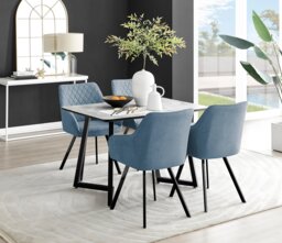 Carson White Marble Effect Dining Table & 4 Falun Black Leg Chairs