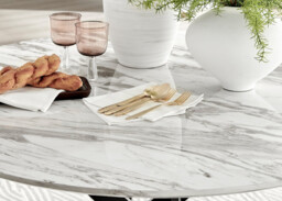 Novara Round White Marble Effect and Black Metal 4-6 Seater Dining Table - thumbnail 4