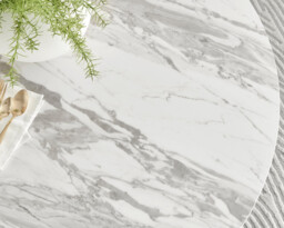 Novara Round White Marble Effect and Black Metal 4-6 Seater Dining Table - thumbnail 3