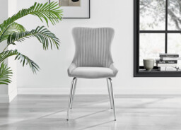 2x Nora Light Grey Velvet Dining Chairs Silver Legs - thumbnail 3