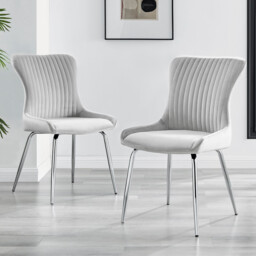 2x Nora Light Grey Velvet Dining Chairs Silver Legs