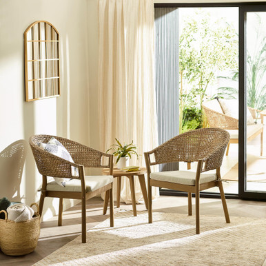 2x Asa Wood, Wicker & Cream Indoor / Outdoor Dining Chairs - image 1